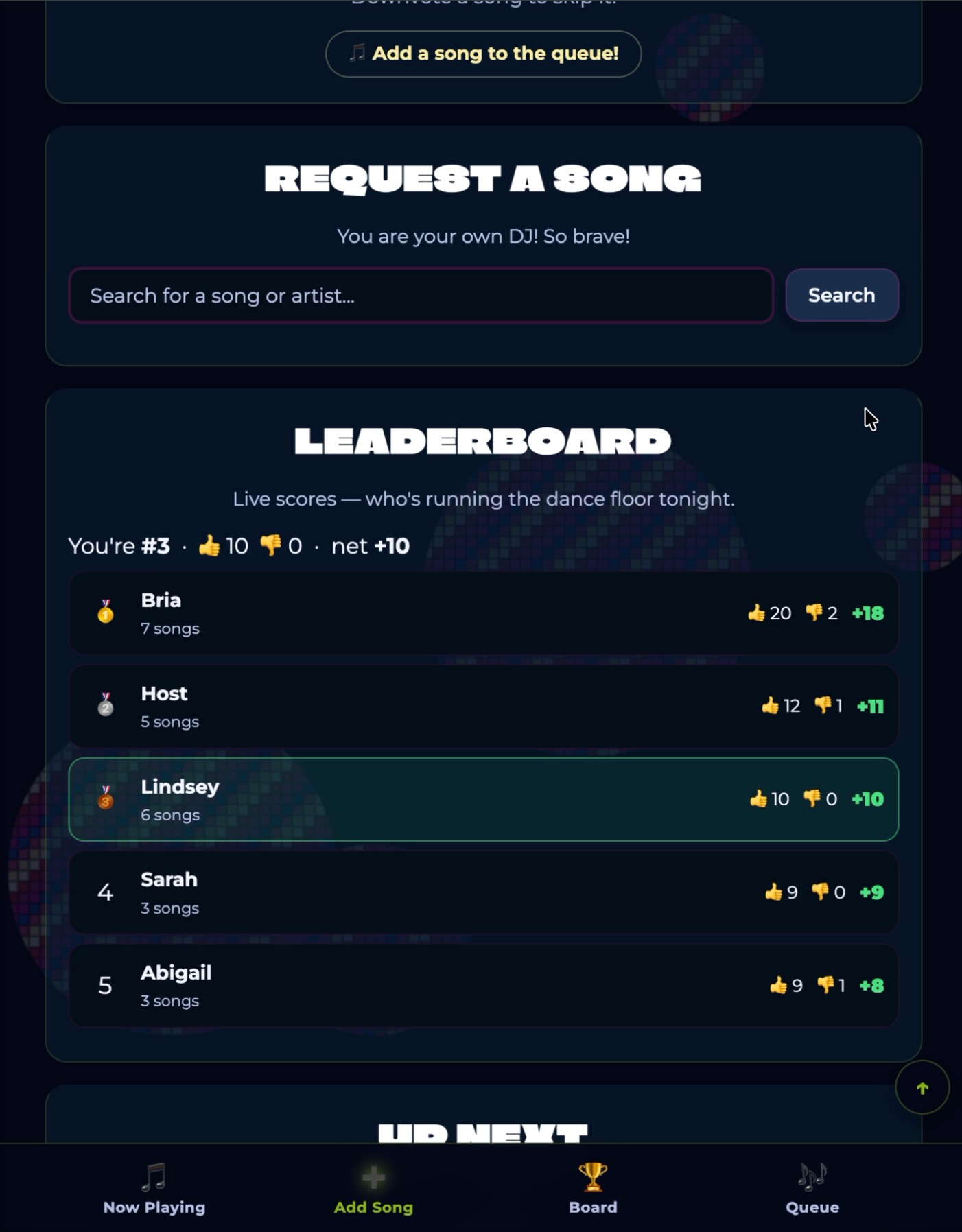 BYODJ Night app: leaderboard