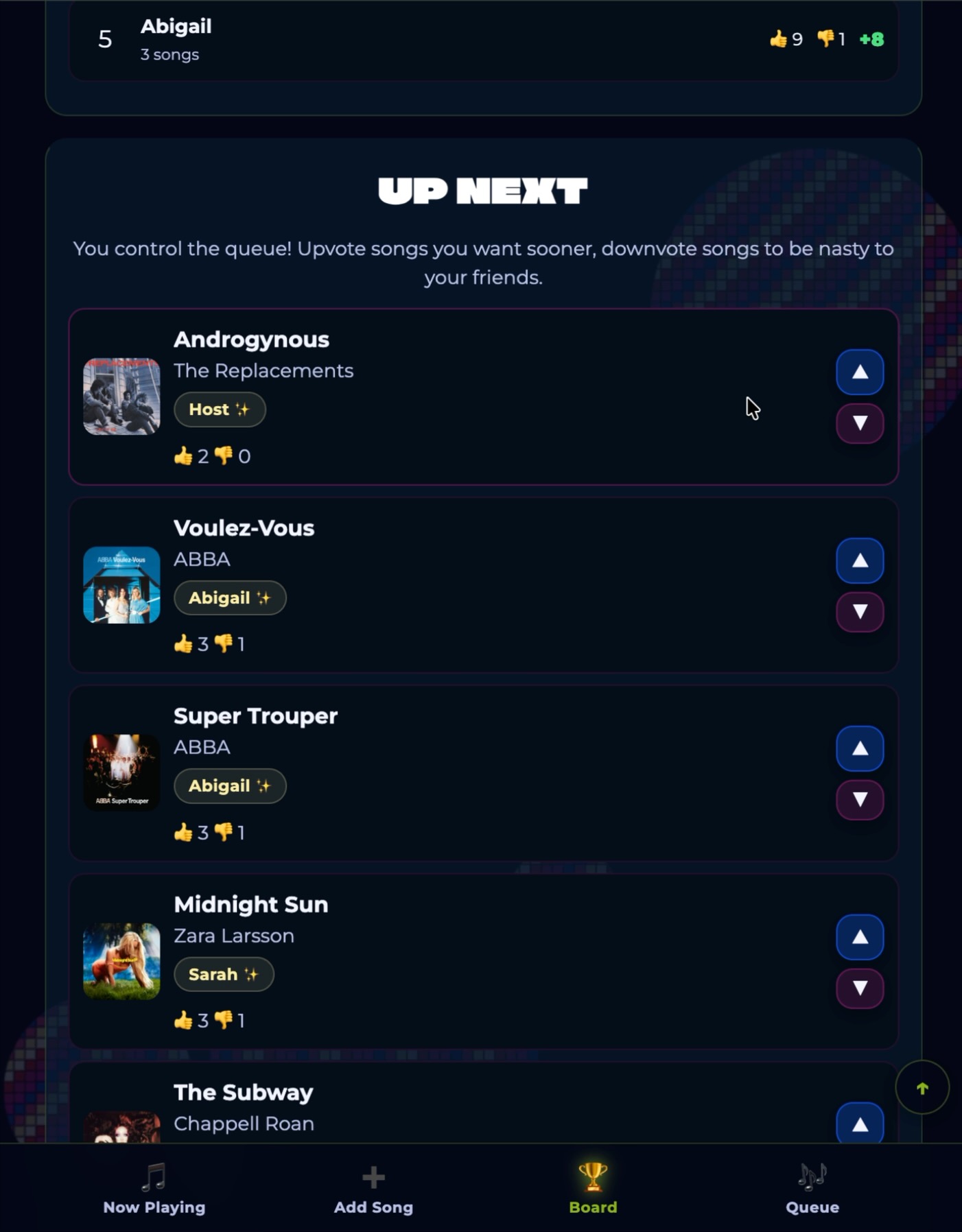 BYODJ Night app: upcoming queue